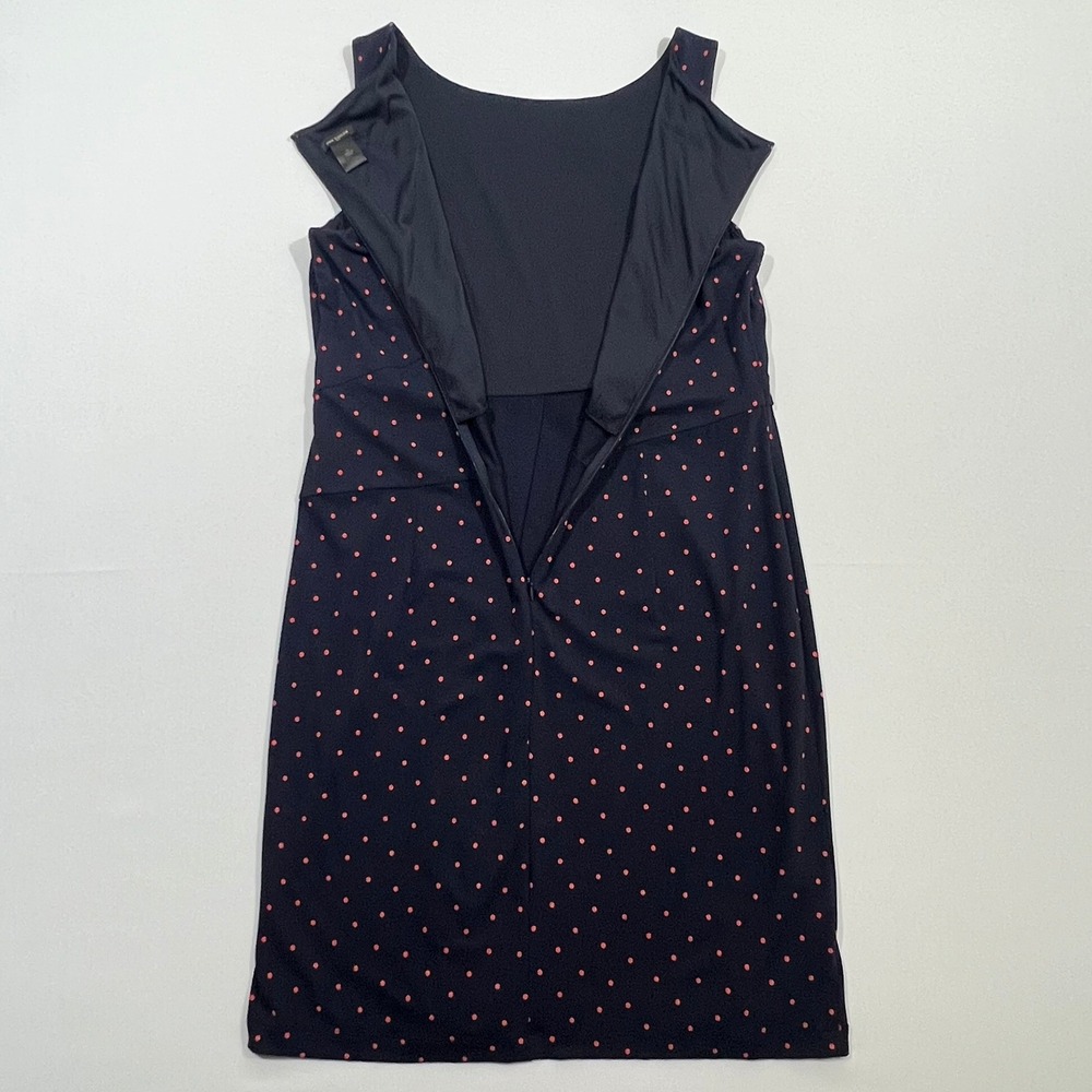 Ann Taylor Dress 14 Navy Blue Pink Polka Dot Faux Wrap Sheath Lined Career Work - Picture 3 of 12